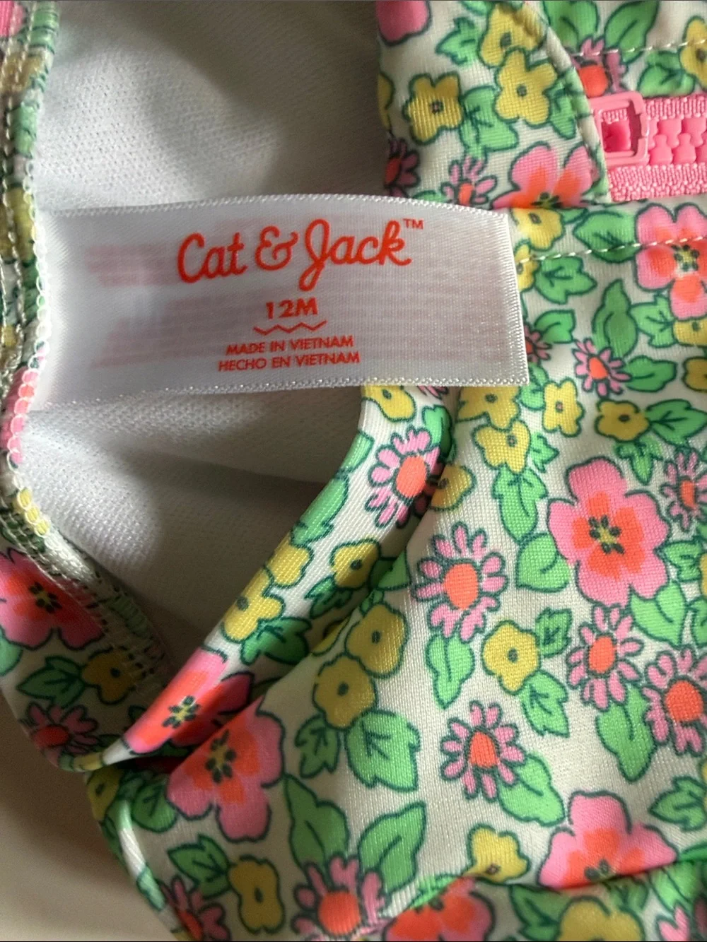 Cat & Jack Girls Long-Sleeve Floral Rashguard Swimsuit - Pink & Green